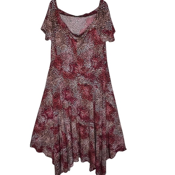 The Limited Off Shoulder Handkerchief Hem Midi Dress L Mauve White Black Print - Picture 16 of 16